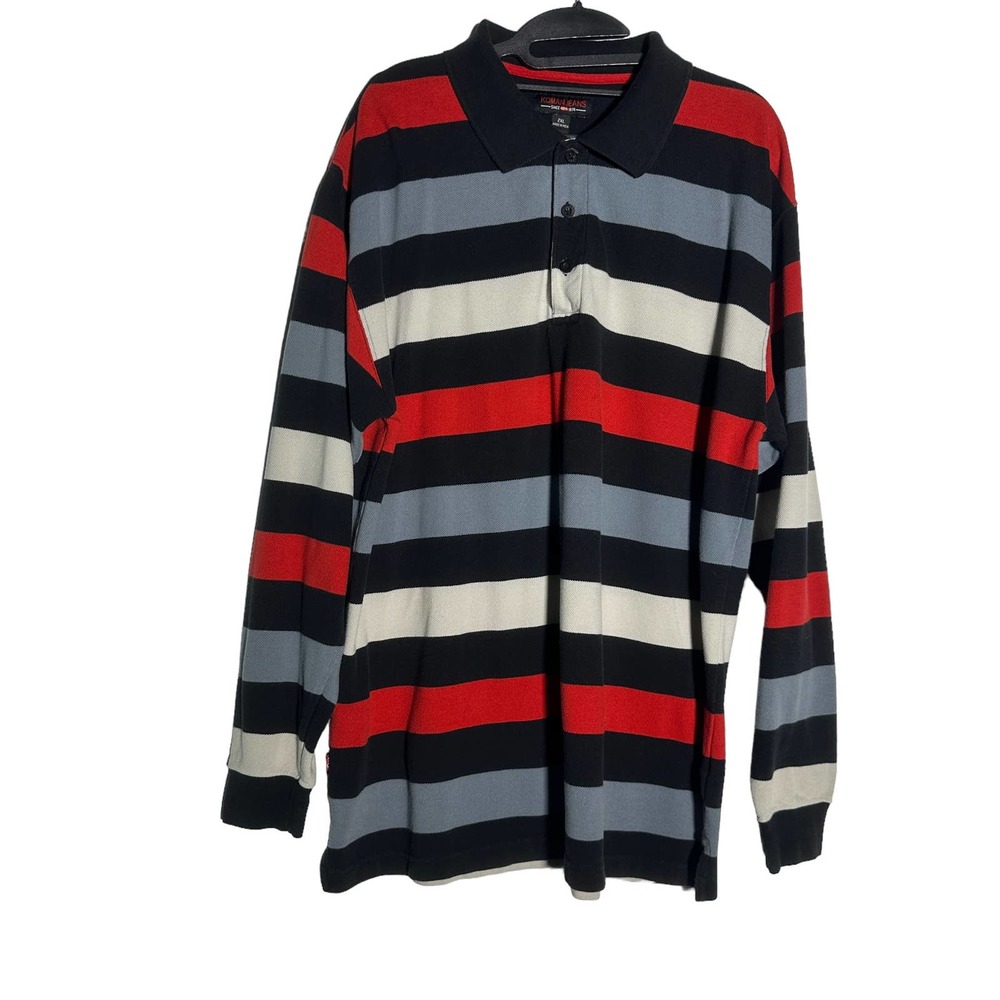 Koman Jeans Polo Men's Size XXL 2XL Long Sleeve Striped